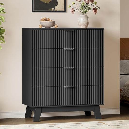 39" Tall Dresser for Bedroom, 4-Drawer Fluted Chest of Drawers, Modern Wood Highboy with Deep Storage, Metal Slides & Handles, Anti-Tip Kit, Vertical Clothes Organizer for Apartment, Nursery
