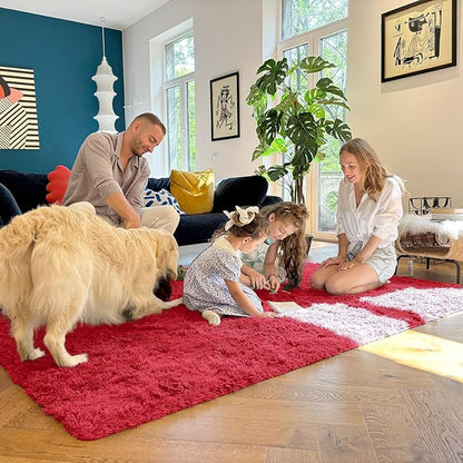 OLANLY 2x6 Machine Washable Runner Rugs for Hallway, Soft Fluffy Shaggy Bedside Rugs for Bedroom, Living Room, Indoor Floor Carpet for Kids Girls and Boys, Nursery Rooms, Home Decor Aesthetic, Red