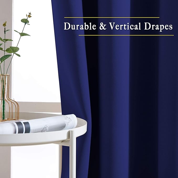 NICETOWN Navy Blue Blackout Curtains 102 inches Long, Grommet Thermal Insulated Solid Room Darkening Window Treatments Sound Reducing for Living Room, W46 x L102, Set of 2