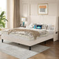 VECELO Queen Bed Frame with Upholstered Wingback Headboard, Heavy-Duty Platform Bedframe with Charging Station, Wooden Slats, No Box Spring Needed, Beige