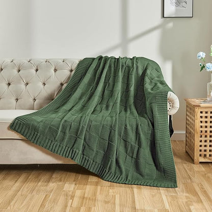 CozeCube Check Knit Throw Blanket, Christmas Green Checkered Bedroom Blanket for Couch, Soft Cozy Warm Knitted Blanket for Bed Sofa Living Room, Decorative Spring Fall Throw Blanket, 50"X60"