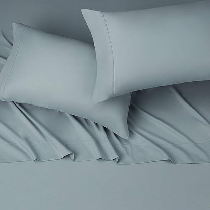 Amazon Basics Lightweight Super Soft, Wrinkle-Free Easy Care Microfiber 4 Piece Bed Sheet Set with 14-Inch Deep Pockets, Full, Spa Blue, Solid