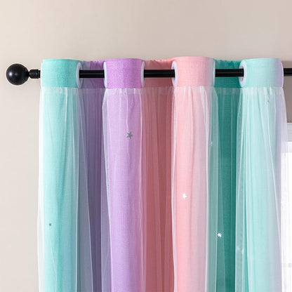 XiDi Curtains for Bedroom Decor, Rainbow PinkPuGreen-34-96
