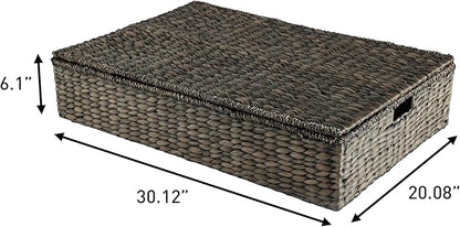 happimess BSK2015C-SET2 Holden 30" Classic Costal Hand-Woven Hyacinth Wicker Under Bed Storage Basket with for Storage and Decoration in Bathroom, Bedroom, Closet, Entryway, Black (Set of 2)