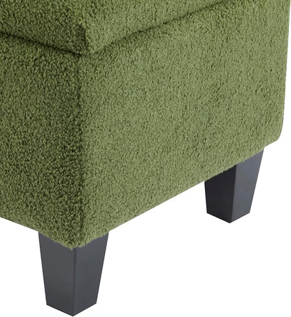 GDFStudio Boucle Storage Ottoman Bench with Button Tufting, 50.75” Upholstered Entryway Bench with Hidden Storage, Soft Close Lid, Rubberwood Legs, Extra Seating for Bedroom, Living Room – Green