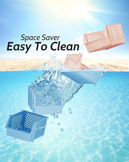 TidyFriend Stackable Storage Bins for Pantry, 4 Pack Stackable Bins For Organizing Food, Kitchen, and Bathroom Essentials (Cream)