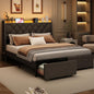 Queen Size Bed Frame with Storage Headboard and 2 Drawers, Upholstered Button Linen Platform Bed frame with Led Lights and Charging Station, No Box Spring Needed, Easy Assembly, Noise Free, Gray