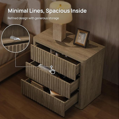 SICOTAS Night Stand Set 2 - Oversized Extra Large Bedside Table Modern Side Table with Storage Fluted 3 Drawer Nightstand 27.5" W End Tables Dorm Room Nightstands for Bedroom Sofa Couch Home Office