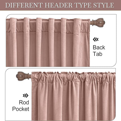 RYB HOME Velvet Curtains 72 inches Length, Back Tab & Rod Pocket Soft Fabric Curtains & Drapes for Home Office Attic Cafe Basement, Dusty Pink, W 52 x L 72, 2 Panels Set