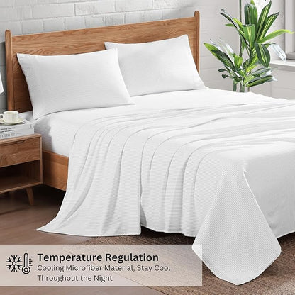 Casa Platino Twin Sheets, Pre-Washed Soft & Breathable Bed Sheets Set, 3 Piece Set, Brushed Cozy Microfiber Bedding, Fade Resistant, Deep Pocket Sheets – Ticking Stripe Silver