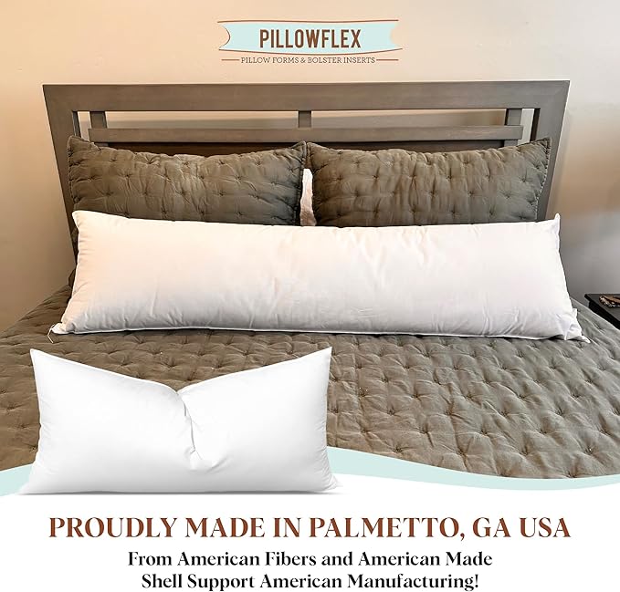 Pillowflex Synthetic Down Pillow Insert - 16x48 Down Alternative Pillow, Ultra Soft, Large Rectangle Body Sleeping Pillow, Lumbar, Long, Back - 1 Decorative Pillow Form