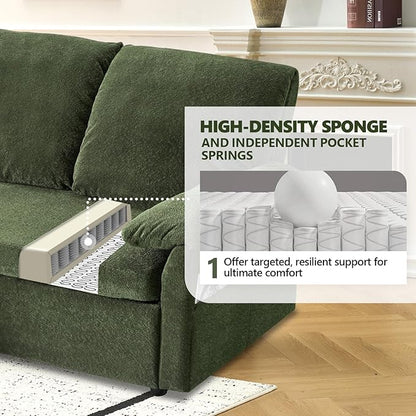 VINGLI Convertible Sofa Bed Couches for Living Room, Sleeper Sofa with Pull Out Couch Bed, Cloud-Like Plush Fleece L-Shape Sectional Couch with Storage Chaise, USB Charging, Side Pockets (Green)