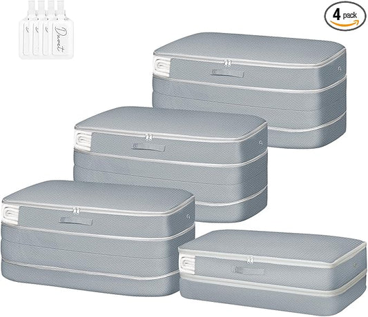 Comforter Storage Bag - Large Capacity Bedding Storage Bags Ultra Space Saving Self Compression Organizer, Washable Compression Bags for Storage Comforter Blanket Duvet Pillow, 4-Pack, Grey