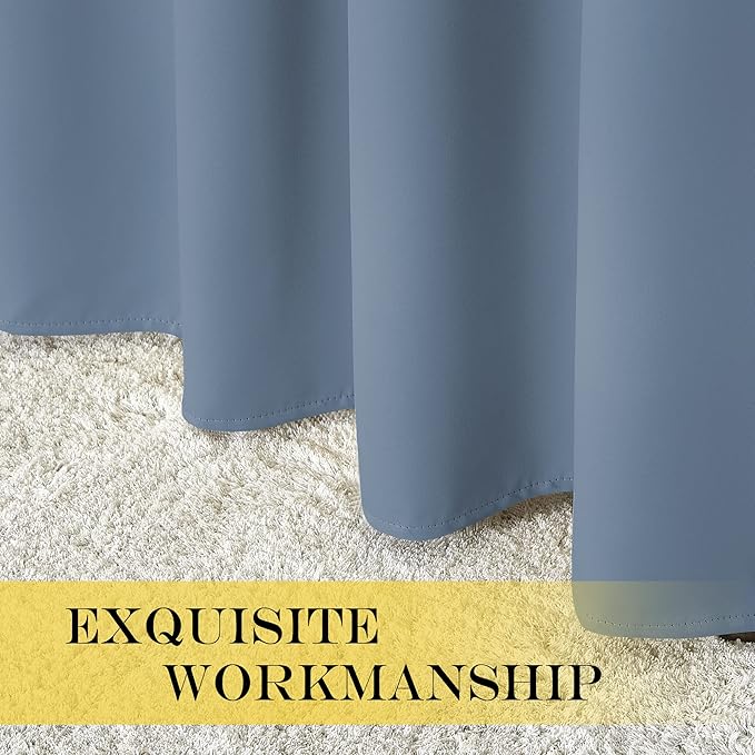 NICETOWN Sliding Glass Door Blackout Curtain - Thermal Insulated Solid Patio Door Drape Extra Wide French Door Curtains for Bedroom (Stone Blue, W100 x L84, 1 Piece)