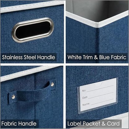 PRANDOM Storage Bins with Lids [3-Pack] Linen Fabric Foldable Storage Boxes Organizer Containers Baskets Cube with Cover Royal Blue(23.4X15.9X11.4)