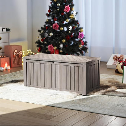 150 Gallon Outdoor Storage Box Waterproof, Resin Deck Boxes with Lockable Lid & UV-Resistant for Patio, Pool, Garden Furniture Cushions & Accessories, Coffee
