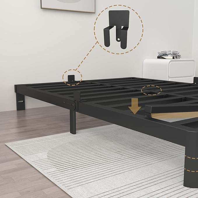 ITIMIDI 6 Inch King Bed Frame with Metal Gaskets, No Box Spring Needed, Heavy Duty Steel Support 3000 LBS, DIY Headboard, Easy Assembly, Anti-Slip Mattress Stopper, Round Corner Leg, Black