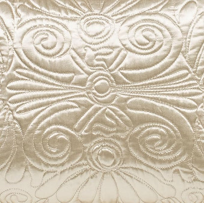 Touch of Class Portia Luxury Bedding | Soft Pearl | Premier Quilted Polyester Satin | Romantic Hand Guided Machine Quilted Scroll Design 3 Piece Set: Cal King Oversized Bedspread & 2 King Shams
