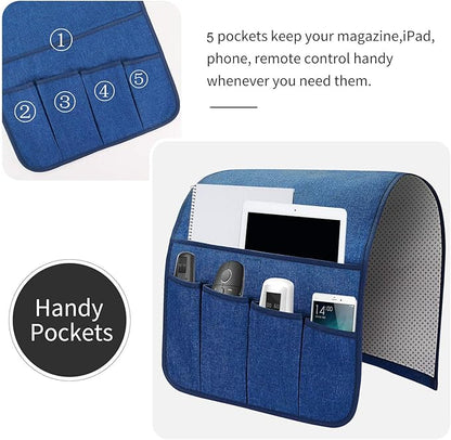 SYSOV Sofa Armrest Organizer, Remote Control Holder for Recliner Couch, Arm Chair Caddy with 5 Pockets for Magazine, Tablet, Phone, iPad