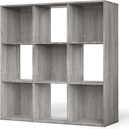 CAPHAUS Sturdy Room 11-Inch Cube Storage Organizer Shelf, with Thick Exterior Edge, Storage Shelf Divider w/Back, Bookcase, 9-Cube, Greige Oak