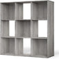 CAPHAUS Sturdy Room 11-Inch Cube Storage Organizer Shelf, with Thick Exterior Edge, Storage Shelf Divider w/Back, Bookcase, 9-Cube, Greige Oak