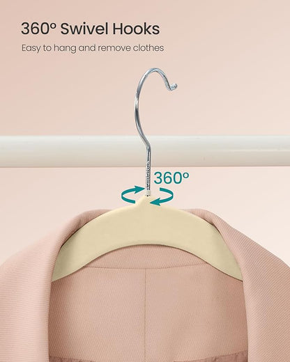 SONGMICS Velvet Hangers 60 Pack, Non-Slip Clothes Hangers with Silver-Colored Swivel Hooks, Slim Space-Saving for Closet, Heavy-Duty, Summer Sand UCRF036LF02S