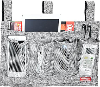Zafit Linen Bedside Caddy, Bedside Storage Organizer for Hospital Beds, College Dorm Rooms or Baby Bed (6 Pockets-Grey)