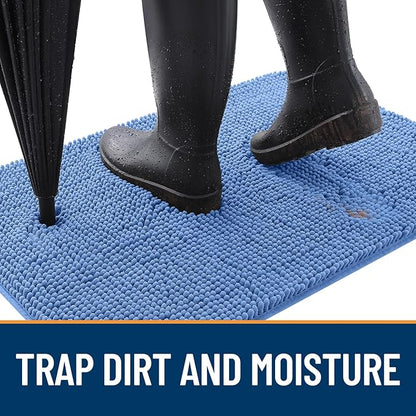 OLANLY Dog Door Mat for Muddy Paws 24x16, Absorbs Moisture and Dirt, Absorbent Non-Slip Washable Doormat, Quick Dry Chenille Mud Mat, Entry Indoor Entryway Carpet for Inside Floor, Cornflower Blue