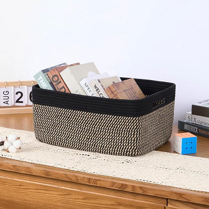 Large Storage Baskets for Organizing, Closet Shelf Baskets for Clothes Blanket Towels, Baby Nursery, Toy Bins Box, Woven Rope Baskets, 17 x 13 x 7.5”, 4 Packs Woven Brown