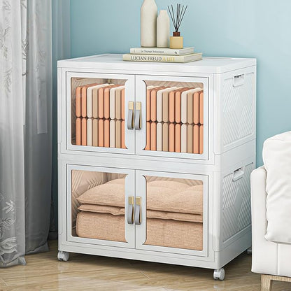 Large Stackable Storage Bins with Lids, 330QT-165QT*2Tier Foldable Cabinet for Closet Organizers, Plastic Storage Containers Box with Wheels