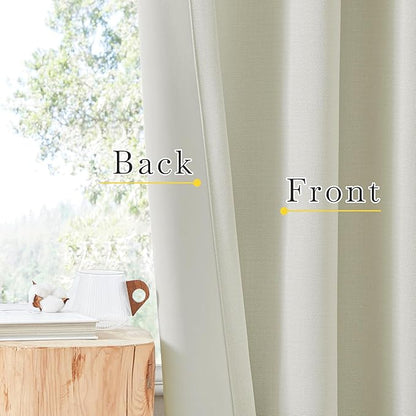 NICETOWN Room Darkening Curtains 96 inches Long for Bedroom, Rod Pocket/Back Tab/Hook Belt Thick Faux Linen Cold & Light Blocking Window Treatment for Living Room, Natural, W50 x L96, 1 Panel