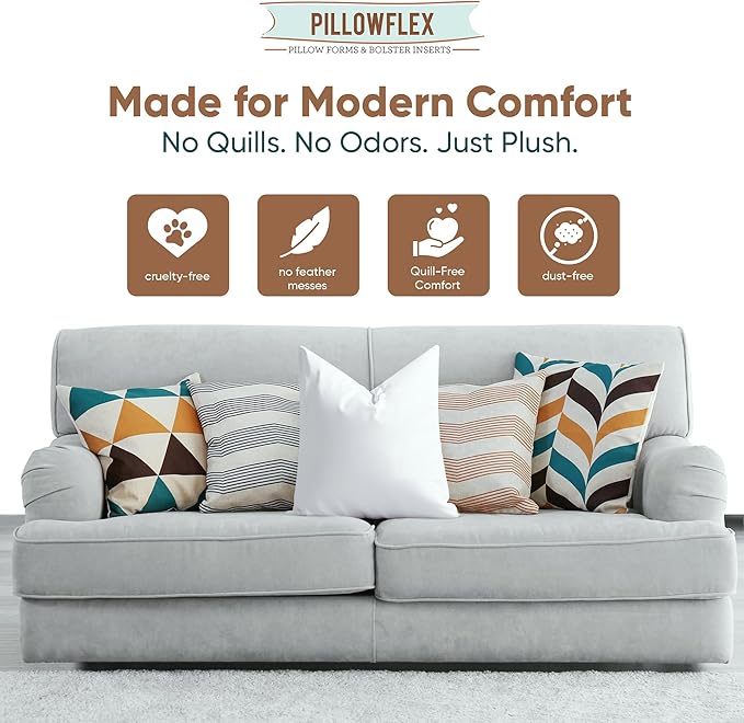 Pillowflex Synthetic Down Alternative Pillow Inserts for Shams - Comfy Pillows for Sleeping, Perfect Pillow & Best Sleeping Pillows, Handmade Down Alternative Throw Pillow Inserts - (28x28 Set of 2)