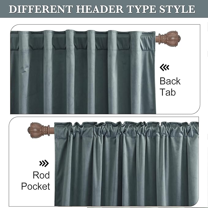 RYB HOME Dusty Blue Velvet Drapes for Baby Boy Bedroom, Thermal Insulated, Light Blocking, Floor-Length Back Tab Velvet Curtains for Modern Home Decor, 52" W x L96 L, 2 Panels Set