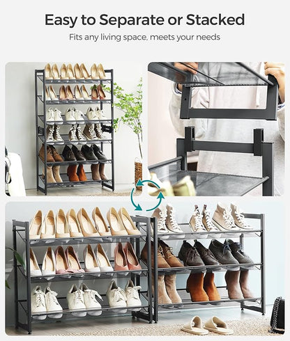 SONGMICS Shoe Rack, 6-Tier Shoe Organizer, Metal Rack for Garage, Set of 2, 3-Tier Stackable Shelf, with Adjustable Flat or Angled Shelves, 18-24 Pairs, Charcoal Gray ULMR003G02