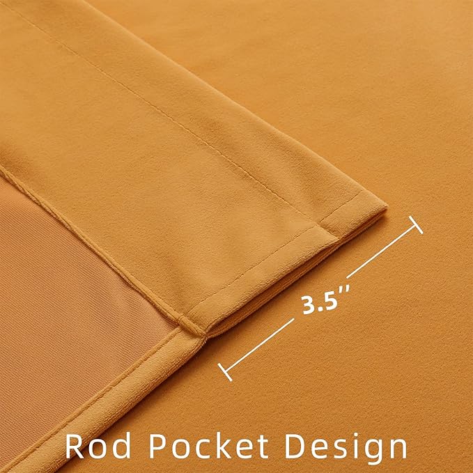Joydeco Yellow Velvet Curtains 96 inch Length 2 Panels, Luxury Blackout Rod Pocket Thermal Insulated Window Curtains, Super Soft Room Darkening Drapes for Living Dining Room Bedroom,W52 x L96 inches