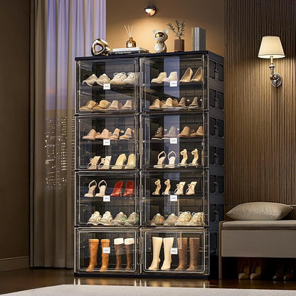 JEKO&JEKO 5-Tier Foldable Shoe Storage Cabinet with Magnetic Doors, Large Stackable Shoe Organizer Cabinet for Entryway, Clear Front Door Shoe Boxes Hold Up to 20 Pairs (Black)