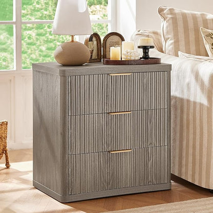 LEYAOYAO Fluted Dresser and Nightstand Sets, Wood 48" Wide Dresser & 23" Night Stand with Charging Station, 2 Piece Bedroom Furniture Set, Chest of Drawers for Bedroom, Home, Living Room, Grey