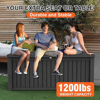 Outdoor Storage Box Waterproof Large, 180 Gallon Lockable Resin Deck Box, Patio Storage Bin for Pool Accessories Cushion Furniture, Garden Tools, UV-Resistant Outside Delivery, Black