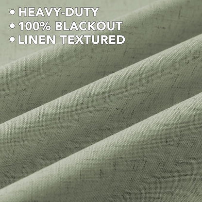 H.VERSAILTEX Linen Curtains 100% Blackout Curtains for Bedroom 102 inch Long Full Light Blocking Nature Linen Blended Window Curtains for Living Room Nickel Grommet (2 Panels, Heathered Tea)