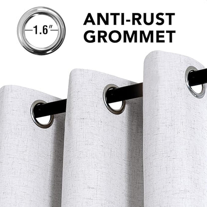 H.VERSAILTEX Linen Curtains 100% Blackout Curtains for Bedroom 102 inch Long Full Light Blocking Nature Linen Blended Window Curtains for Living Room Nickel Grommet (2 Panels, Heathered White)