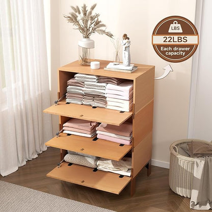 Stackable 3 Drawers Dresser, Customizable Chest of Drawers for Bedroom, Living Room, Dormitory, Easy Assembly Wood Furniture Cabinet, 24 inch Width Beech and Basswood Color Combo