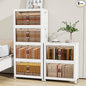 Storage Bins with 2 Lids and Wheels, 660QT-110QT*6Tier Collapsible Bathroom Storage Cabinet with Clear Doors, Plastic Stackable Closet Organizers and Containers White