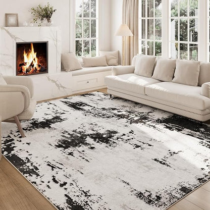 Area Rugs 6x9 Rug for Living Room - Machine Washable Neutral Modern Abstract Soft Rugs for Dining Room Floor Non Sliping Carpets for Bedroom Farmhouse Home Office