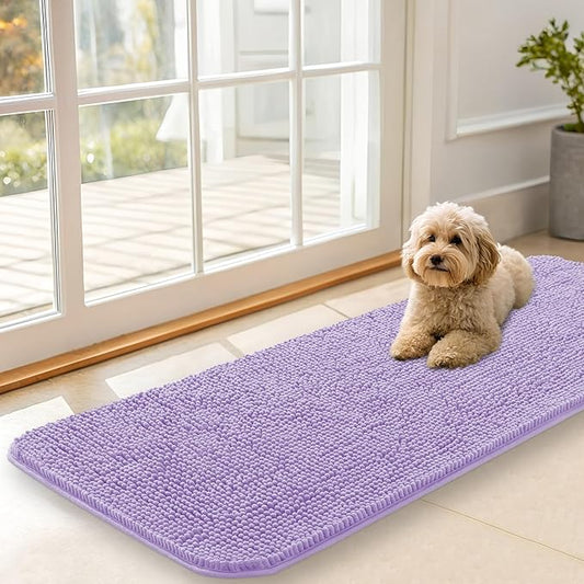 OLANLY Dog Door Mat for Muddy Paws 47x17, Absorbs Moisture and Dirt, Absorbent Non-Slip Washable Doormat, Quick Dry Chenille Mud Mat for Dogs, Entry Indoor Entryway Carpet for Inside Floor, Lavender