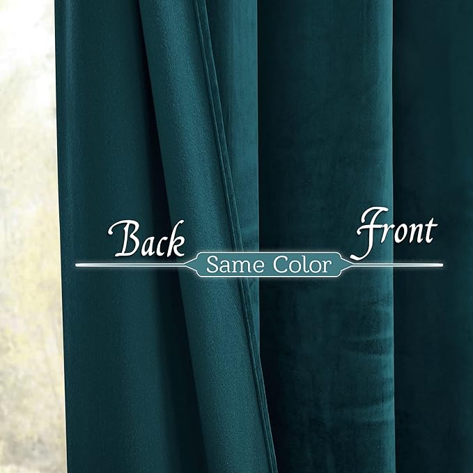 RYB HOME Teal Velvet Curtains 80 inches, Back Tab Soft Fabric Room Darkening Thermal Insulated Luxurious Home Decor Curtains for Living Room Bedroom, W 52" x L 80", 2 Panels Set