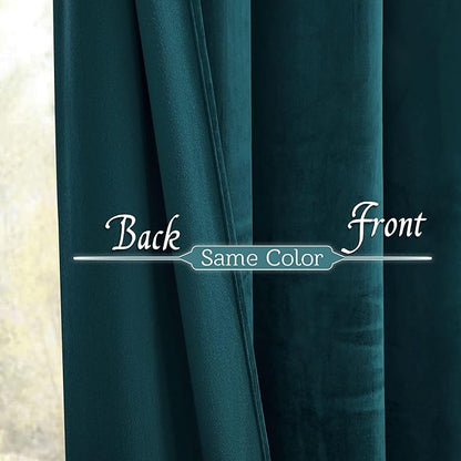 RYB HOME Teal Velvet Curtains 94 inches, Back Tab Soft Fabric Room Darkening Thermal Insulated Luxurious Home Decor Curtains for Living Room Bedroom, W 52" x L 94", 2 Panels Set