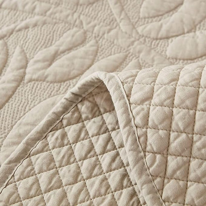 MarCielo 3-Piece 100% Cotton Oversized Bedspread Lightweight Quilt Coverlet Embroidery Farmhouse Bedding Set T0 (Yellowish Beige, Oversized King (118"x106"))