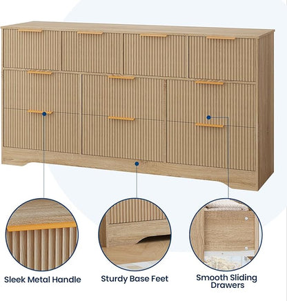 GarveeHome Fluted Dresser for Bedroom with 10 Drawers, 59" Wide Modern Chest of Drawers with Wood Frame, Dresser TV Stand Wooden Closet Clothes Storage Organizer for Living Room, Hallway