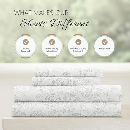 Linen Market 4 Piece Queen Sheet Set (Gray Floral) - Sleep Better Than Ever with These Ultra-Soft & Cooling Bed Sheets for Your Queen Size Bed - Deep Pocket Fits 16" Mattress