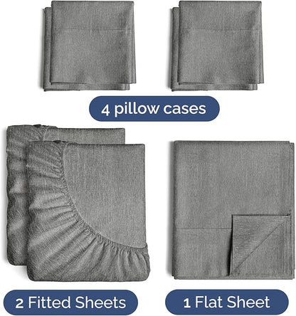 Split King 7 Piece Sheet Set - Cooling & Breathable - Hotel Luxury Bedding Includes Fitted Sheets for Women, Men, Kids & Teens - 1 Flat, 2 Fitted Sheets, 4 Pillowcases w/Deep Pockets - Heathered Grey